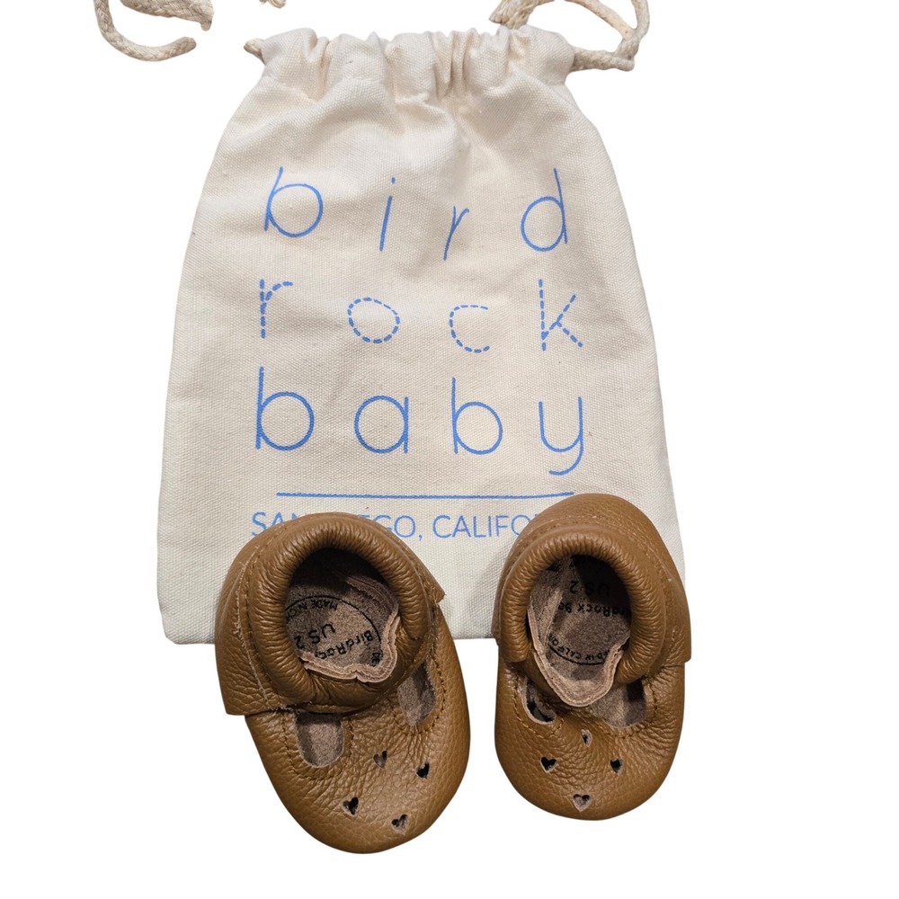 BirdRock Baby Mary Jane Moccasins Kids Size 2 Brown Leather Heart Cutout